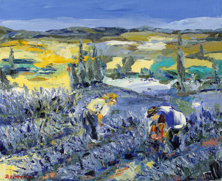 peinture provence champ de lavande cueillette