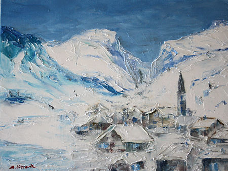 village montagne savoyard sous la neige